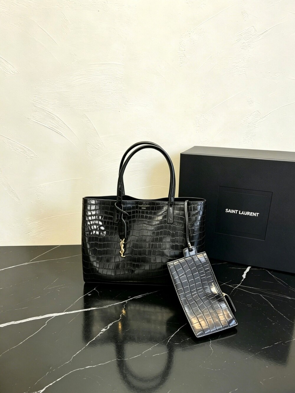 YSL Shopping Large Leather Tote Bag